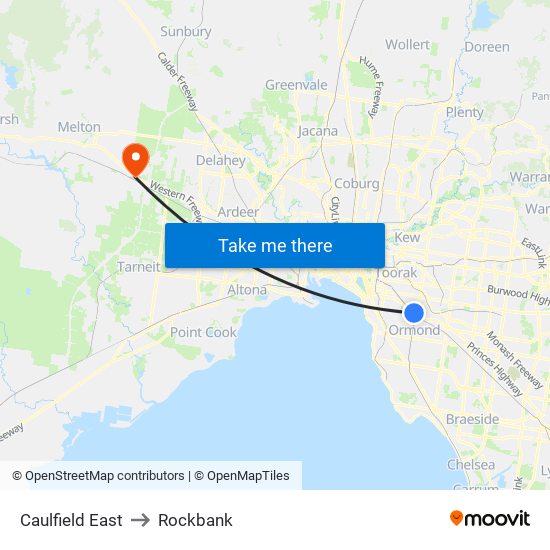 Caulfield East to Rockbank map