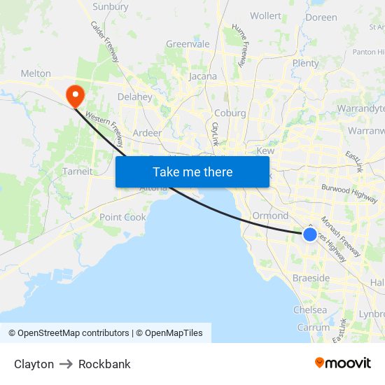 Clayton to Rockbank map