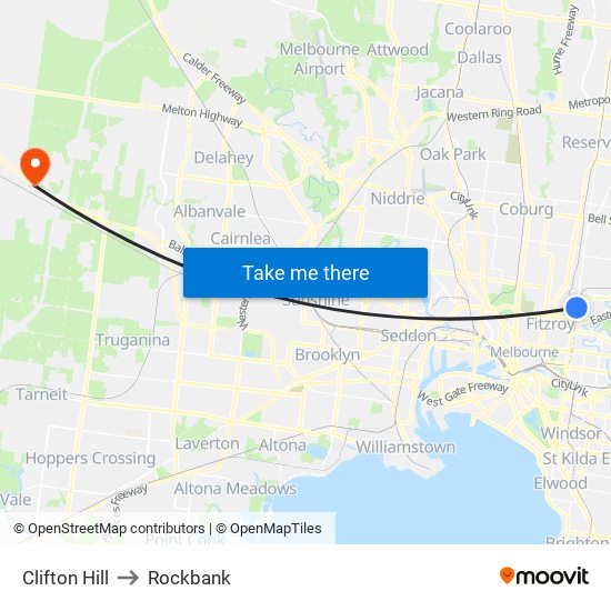 Clifton Hill to Rockbank map