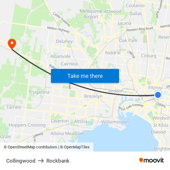 Collingwood to Rockbank map