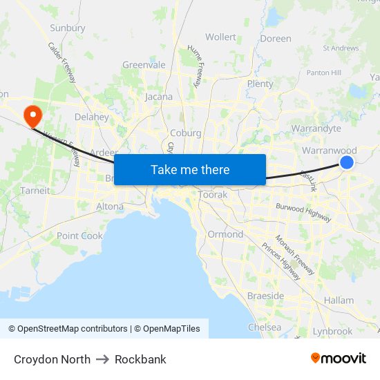 Croydon North to Rockbank map