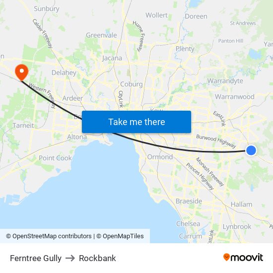 Ferntree Gully to Rockbank map