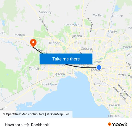 Hawthorn to Rockbank map