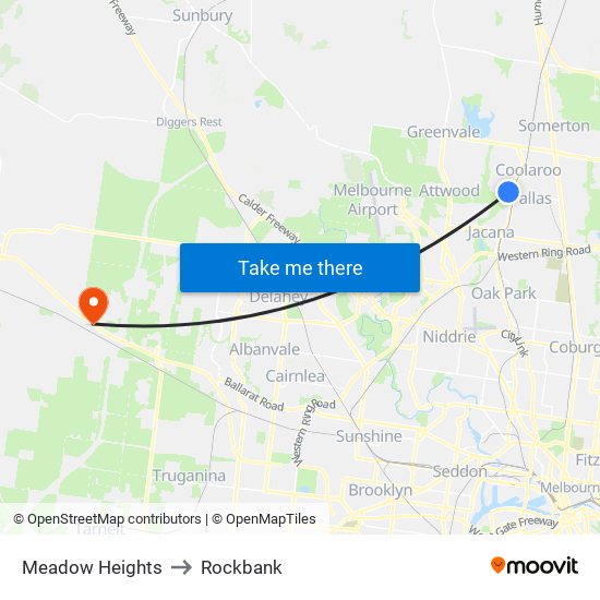 Meadow Heights to Rockbank map