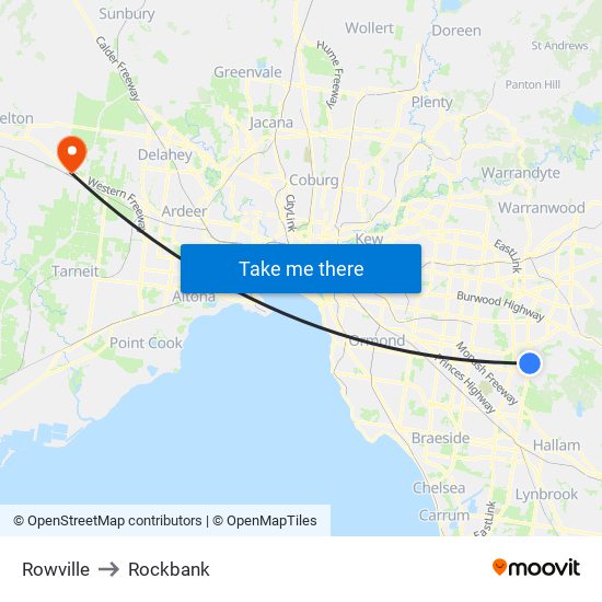 Rowville to Rockbank map