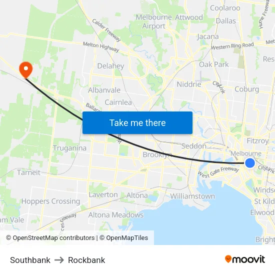 Southbank to Rockbank map