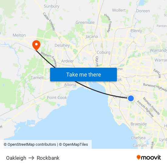 Oakleigh to Rockbank map