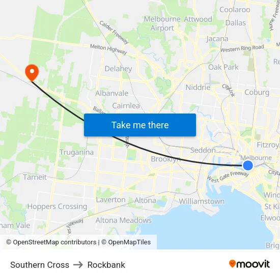 Southern Cross to Rockbank map