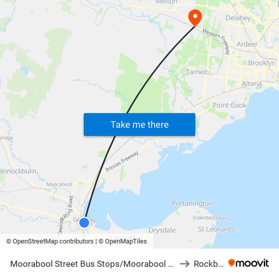 Moorabool Street Bus Stops/Moorabool St (Geelong) to Rockbank map