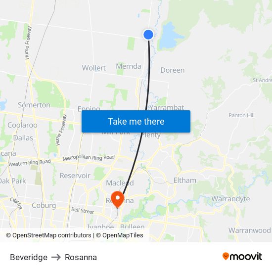 Beveridge to Rosanna map