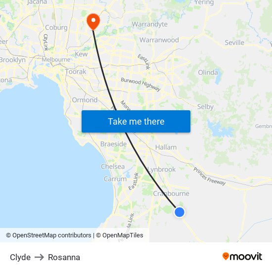 Clyde to Rosanna map