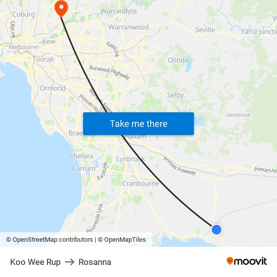 Koo Wee Rup to Rosanna map