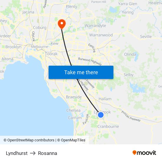 Lyndhurst to Rosanna map