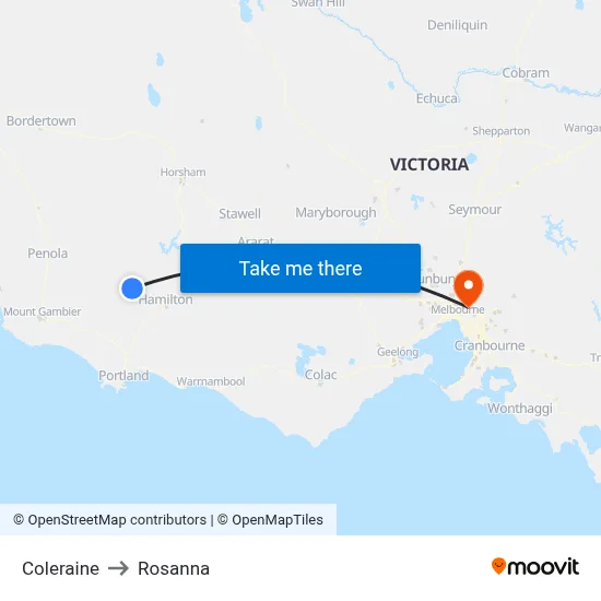 Coleraine to Rosanna map
