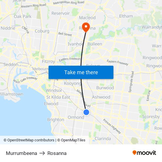 Murrumbeena to Rosanna map