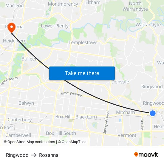 Ringwood to Rosanna map