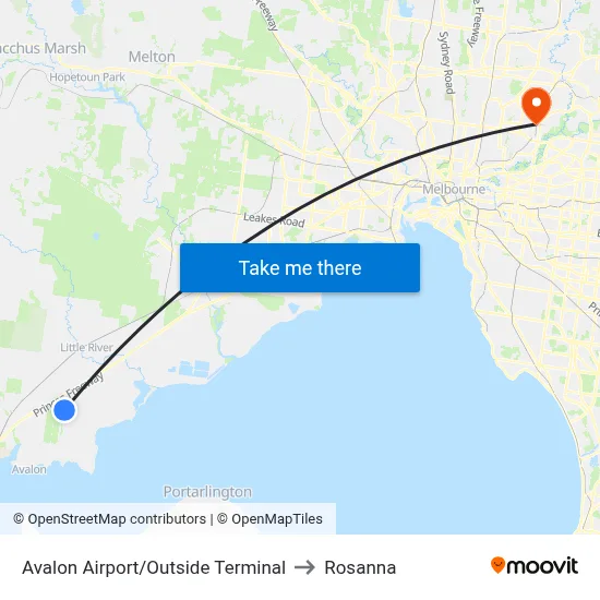 Avalon Airport/Outside Terminal to Rosanna map