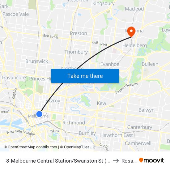 8-Melbourne Central Station/Swanston St (Melbourne City) to Rosanna map