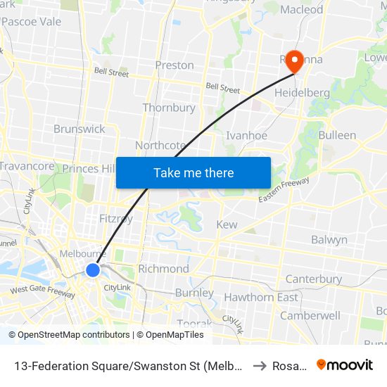 13-Federation Square/Swanston St (Melbourne City) to Rosanna map