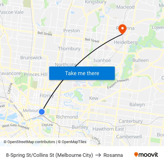 8-Spring St/Collins St (Melbourne City) to Rosanna map
