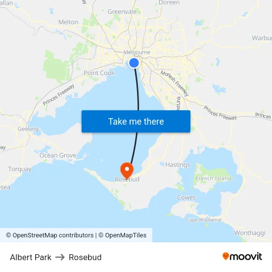 Albert Park to Rosebud map