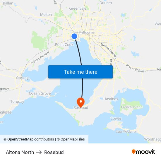 Altona North to Rosebud map