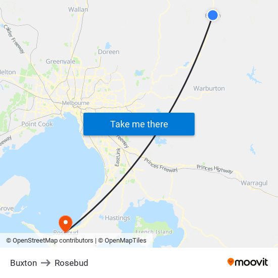 Buxton to Rosebud map