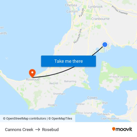Cannons Creek to Rosebud map