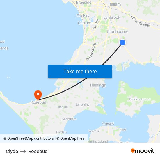 Clyde to Rosebud map
