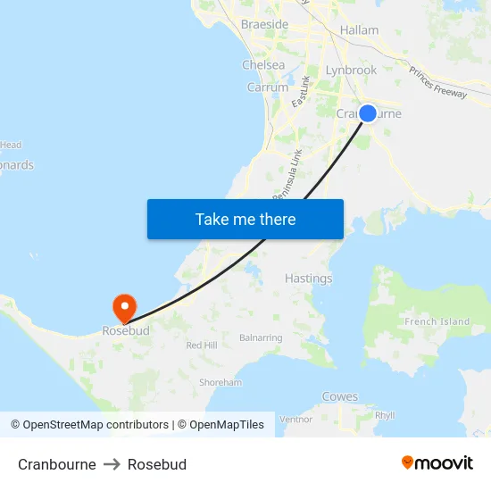 Cranbourne to Rosebud map
