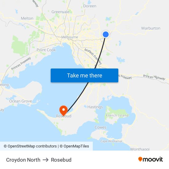 Croydon North to Rosebud map