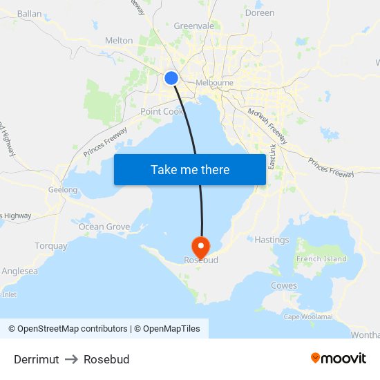 Derrimut to Rosebud map