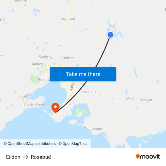 Eildon to Rosebud map