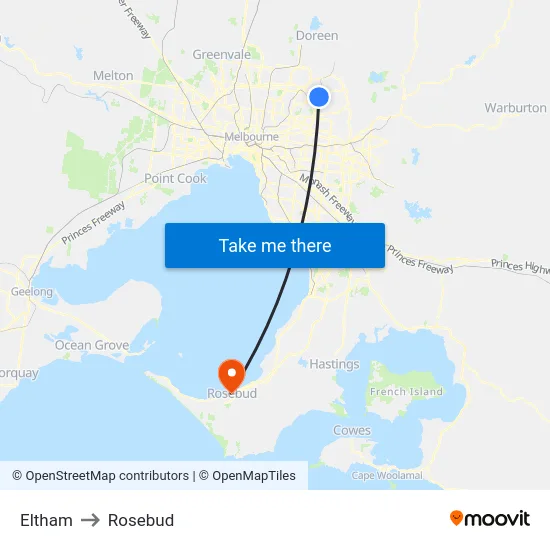 Eltham to Rosebud map