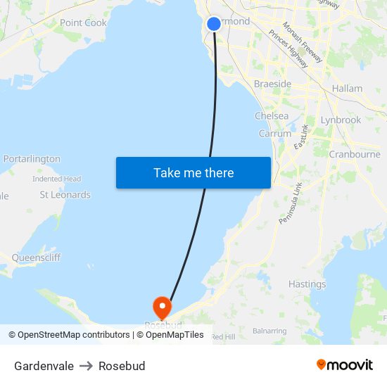 Gardenvale to Rosebud map