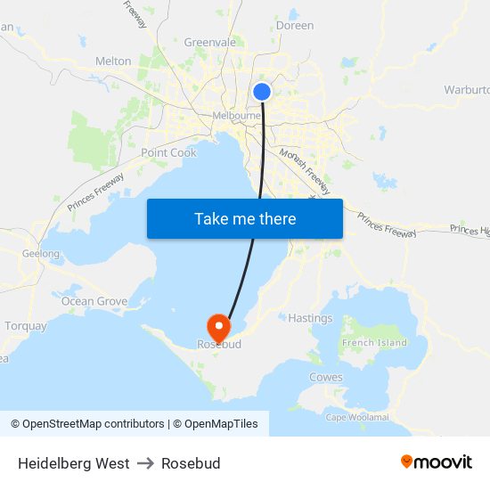 Heidelberg West to Rosebud map