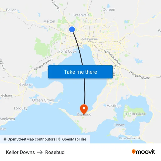 Keilor Downs to Rosebud map
