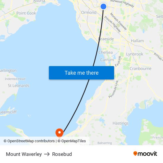 Mount Waverley to Rosebud map