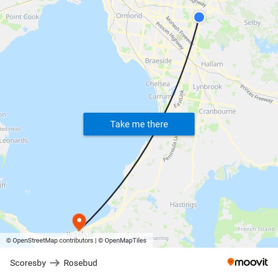 Scoresby to Rosebud map