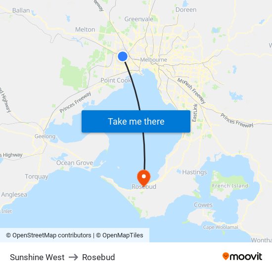 Sunshine West to Rosebud map