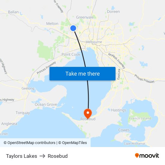 Taylors Lakes to Rosebud map