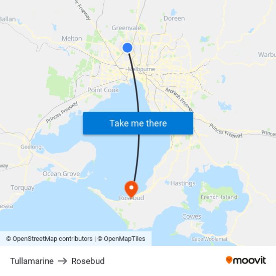 Tullamarine to Rosebud map