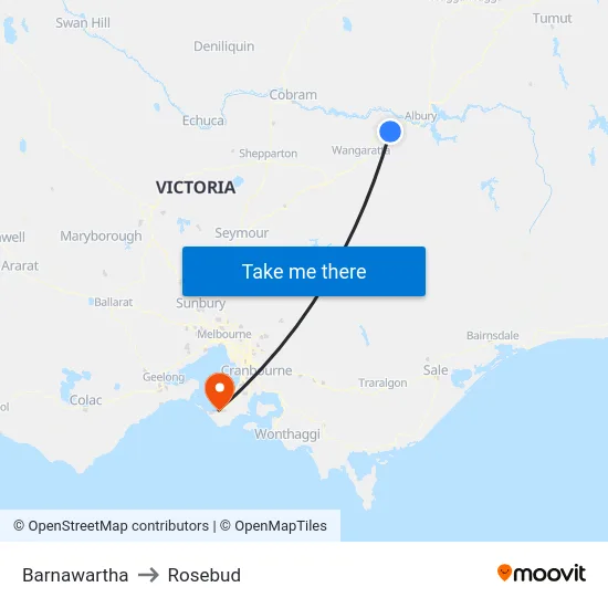 Barnawartha to Rosebud map