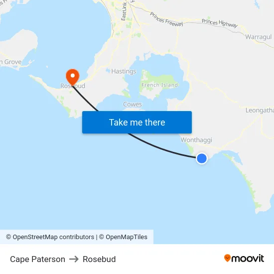 Cape Paterson to Rosebud map