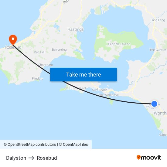 Dalyston to Rosebud map