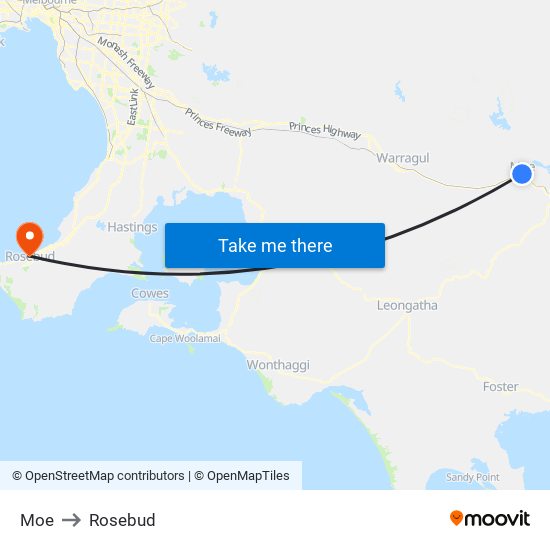 Moe to Rosebud map