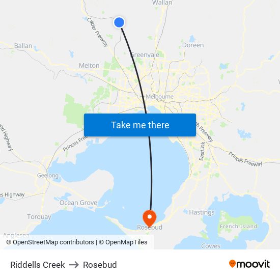 Riddells Creek to Rosebud map