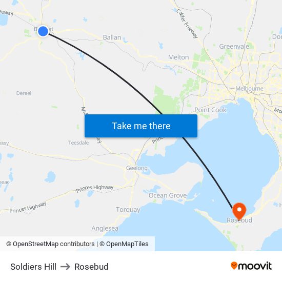 Soldiers Hill to Rosebud map