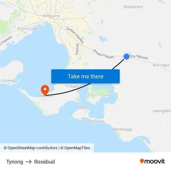 Tynong to Rosebud map