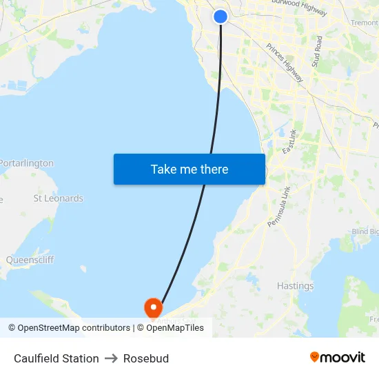 Caulfield Station to Rosebud map